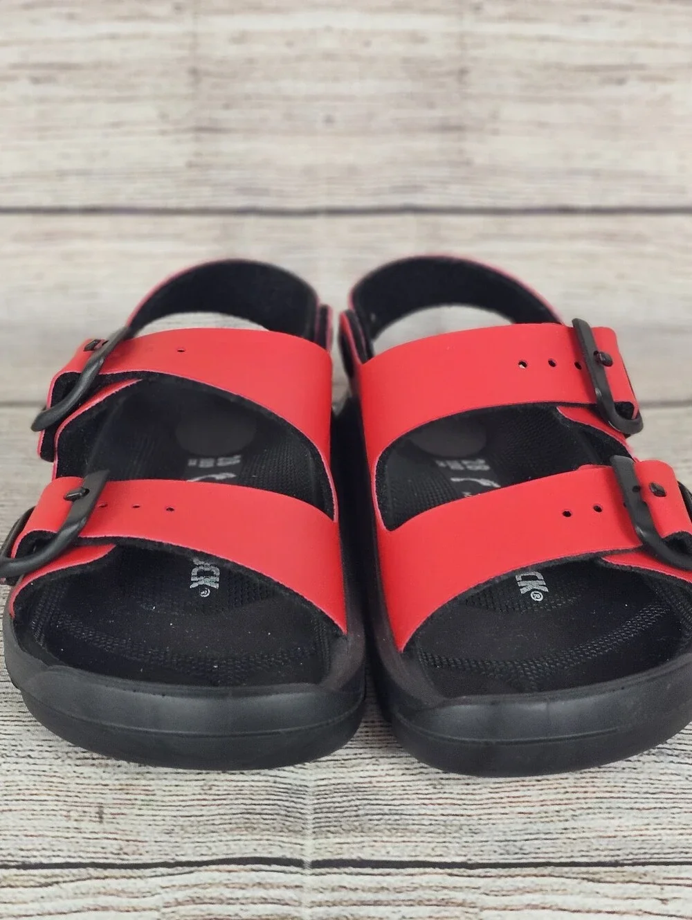 Birkenstock Mogami Birko-Flor RED Black Buckle Kid's Sandals NWOB
